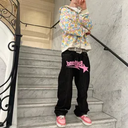 Männer Hosen 2023 Gedruckt Männer Straße Trend Ins Lose Breite bein Jean Jogger Baggy Retro Y2K Casual Hosen 230313