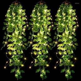 Flores decorativas de 2,9 pés brilhando em escuro LED artificial pendurado videira parede de folhas de folhas falsas de folhas de cordas Decorações de casamento