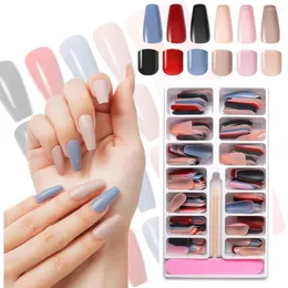 False Nails 168st 14 storlekar Diy Manicure Kit 6 Färger Glossy Solid Color Full Cover Long Trapezoid Short Square Fake Tips