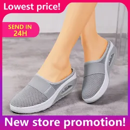 Slippers Women Walking Shoes Air Cushion Slip-On Orthopedic Diabetic Ladies Platform Mules Mesh Lightweight Slipper Wedge Female Sneaker 230313