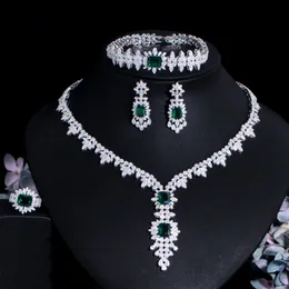 Hochzeit Schmuck Sets CWWZircons 4 stücke Grün Afrikanische Zirkonia Große Luxus Frauen für Bräute Party Kostüm Zubehör T593 230313