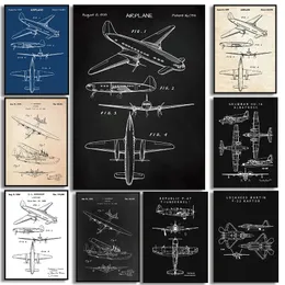 Vintage Airplane Blueprint tin Poster Prints Airliner metal Painting Plane Blueprint Aviation Wall house Decor Pilot Gift metal tin sign Size 30X20CM w02