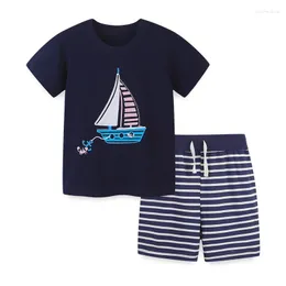 Kläderuppsättningar 2023 Summer Boys Casual Spanish Baby Arts Luft Kort ärm Toddler Kostumer Barn Klädskjorta Pant Black