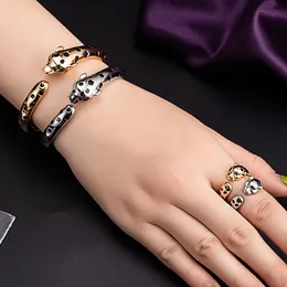 Conjuntos de jóias de casamento Zlxgirl Declaração punk manchas pretas Bangle de leopardo com anel Fashion Animal Pantera