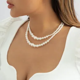 Collana girocollo con perline e catena con clavicola, design semplice, piccolo numero, temperamento con perle imitazione, gioielli versatili per le donne Z