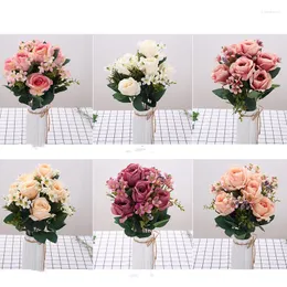 Decorative Flowers Artificial Simulation Rose Bouquet Party Silk Fake Flower Home Decor Mariage Wedding Supplies