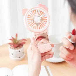 Electric Fans With mirror beauty summer mini fan USB rechargeable portable cute mute cooling Handheld makeup small Y2303
