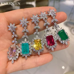 スタッドKnriquen 812mm Paraiba Tourmaline Ruby Emerald Quartz Topaz Gemstone Earrings for Women Party Fine Jewelry Elegant Gift 230313