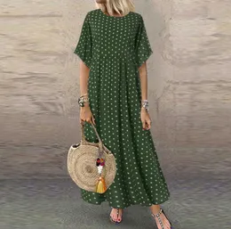 نساء Sundress خمر O-رقبة طويلة الفستان Maxi تنورة أنثى نقطة غير رسمية فستان الصيف فستان شاطئ بوهو فستان فيستدوس رداء