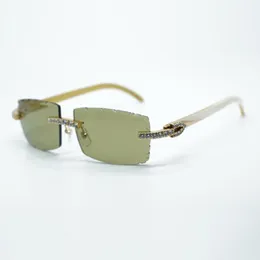 Солнцезащитные очки XL с бриллиантами Cool Buffs 3524031, ножки из натурального белоснежного рога буйвола и линзы с разрезом 57 мм