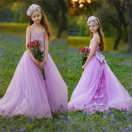 Girl Dresses Lavender Stenander Wedding Flower Appliques con Sash Lnfant Toddler Kids First Communione Abito da baldo