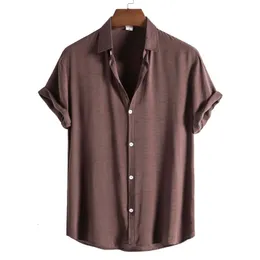 Men s casual skjortor toppsäljande produkt i sommar mode trend fast färg lapel kortärmad skjorta kamisar para hombre 230313