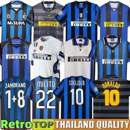 2009 Retro Milan Soccer Jersey نهائيات ميليتو Sneijder Zanetti eto'o Football 97 98 99 95 96 03 Djorkaeff Baggio Adriano 10 11 07 08 Batistuta Zamorano Ronaldo inters Men