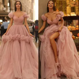 Vestidos de Noiva Sexy Rosa A-Line Com Divisão Lateral Alta Nova Flor de Tule Sweetheart Vestidos de Noiva de Casamento Robes De Mariee Sweep Train