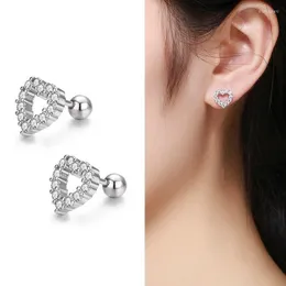 Stud Earrings Cute 925 Sterling Silver Hollow Heart Set CZ Screw Back For Women Child Girls Kids Jewellery Orecchini Aros Aretes