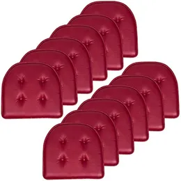 Sweet Home Collection Chair Cushion Memory Foam Pads Tufted Slip Non Skid Rubber Back U-Shaped 17 x 16 Seat Cover 12 Count (Pack of 1) Faux Leather Burgundy Red