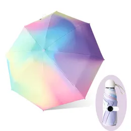 Şemsiye Renkli Gradyan Mini Şemsiye 8 Kaburga Lüks Kadınlar Şemsiye Anti UV Parasol 5 katlı Moda Güneş Koruyucu Küçük Manuel Şemsiye 230314