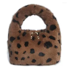 أكياس مدرسية يد عالي الجودة كاملة حقيقية حمل Mink Leopard Leopard Fur Fur حقيبة واحدة كتف كتف القفل Crossboy Lock