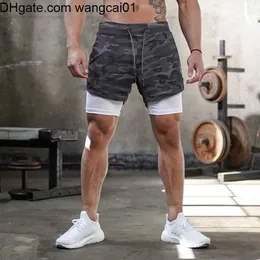 wangcai01 shorts masculinos 2023 camuflando shorts de corrida homens 2 em 1 Doub-Deck Deck Dry Sport Sport Shorts Fitness Jogging Workout Shorts Men Sport