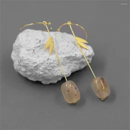 Dangle Earrings Bamboo Leaf-shaped S925 Silver Needle Natural Stones Simple Chinese Style Ear Line Cute And Classy