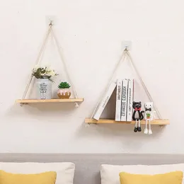 Decorative Objects Figurines Shelves Premium Wood Swing Hanging Rope Wall Mounted Floating Plant Flower Pot Tray Nordic Home Decoration 230314