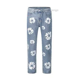 Men's Jeans Flower Full Print Oversized Streetwear Straight Casual Men and Women Denim Trousers