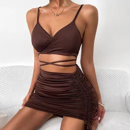 Sukienki swobodne seksowne spaghetti string crosscon dla kobiet solidny bez pleców nocny klub letni mini 230313