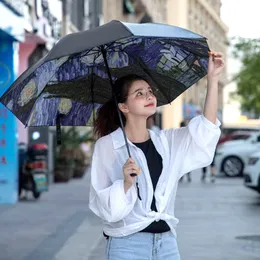 Şemsiye katlanır rüzgar geçirmez şemsiye van gogh yağlı boya şemsiye güneş şemsiye kadın şemsiye açık güneş koruma şemsiye 230314