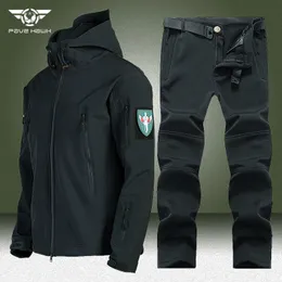 Męskie dresy taktyczne Zestawy Mężczyźni Zimowa polarowa ciepła skóra Shark Miękka skorupa Kurcze z kapturem Kurcześci wojskowe Waterproof Waterproof Army Suit Odzież 230314