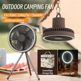 Portable Air Coolers 10000mAh Camping Fan Rechargeable Desktop Portable Circulator Wireless Ceiling Electric Fan with Power Bank LED Lighting Tripod 230314