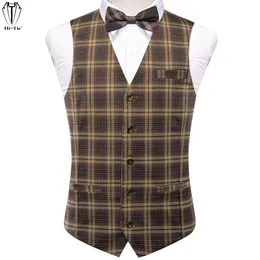 Mens Vests Hitie Viscose Mens Vest med Bowtie Jacquard Solid Plain Randig Waistcoat Jacket Hanky ​​Cufflinks Wedding Business S TO XXXL 230313