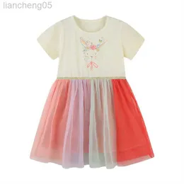Flickans klänningar Little Maven Princess Dress Summer för nyår 2023 Flower Rabbit Pretty Children Dress Casual For Kids 2-7 år W0314