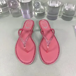 Rene caovilla rhinestone dekoratif terlik terlikleri flip floplar kadınlar kristal süslenmiş slaytlar yaz sandaletleri flatlar sandal kadınlar lüks tasarımcı slayt terlik