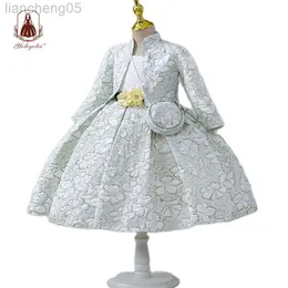 Flickans klänningar Yoliyolei Jacquard Little Kids Girls 'Dress Set Comfmortable Ball Gown Födelsedagsfestklänningar för barn 2 till 7 år med väska W0314