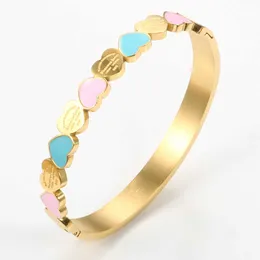 Charm Bracelets Forever Love Gold Color Heart Bracelets Bangles Blue Pink Enamel Bracelet For Women Wedding Fashion Jewelry Gift Z0314