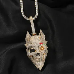 펜던트 목걸이 2023 에나멜 전체 다이아몬드 장미 두개골 목걸이 과장된 펑크 스트리트 남자 힙합 보석 선물