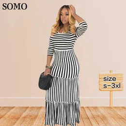 Plus -Size -Kleider Frauen Kleidung Sommerkleid 3xl runden Hals sexy gestreifte Langarm Pendeln Mode losen Großhandel Dropshipping 230307