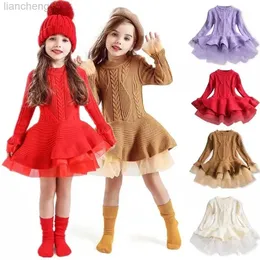 Flickans klänningar Kids Girls Tutu Dress 2022 Autumn Winter Girls Sticked Chiffon Dresses Christmasing Födelsedagsfest Barnflickor W0314