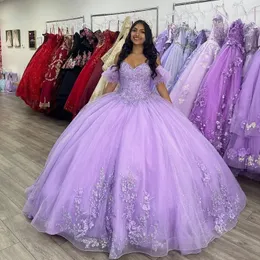 Quinceanera 드레스 공주 보라색 어깨 연인 아플리케 아플리크 플러스 크기 스위트 16 데뷔 파티 생일 멍청이 de 15 anos 47