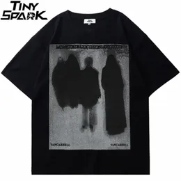 Мужские рубашки мужская хип -хоп футболка уличная одежда с тенью в теневой печать 2023 Летняя футболка с коротки