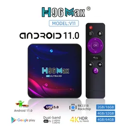 Nova caixa de TV Smart HD Android 11 H96 MAX RK3318 2.4G 5G WIFI BT 4.0 4GB 32GB 8GB 64GB H96MAX 8K TV Caixa Google Play Android 11.0