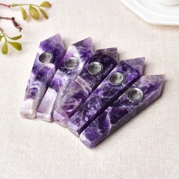 Natural Crystal Pipe Original Stone Polished Smoking Tube Tobacco Hand Spoon Pipes Dream Amethyst Foreign Hexagonal Single Pointed Cigarette Holder