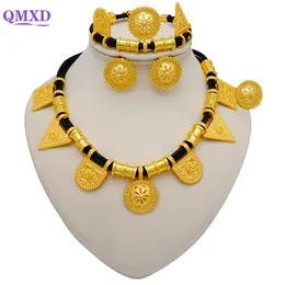 Wedding Jewelry Sets Ethiopian Rope Chain Jewelry Set For Women Ethnic Style Pendant Necklace Bracelet Earring Ring Wedding jewelry sets 230313