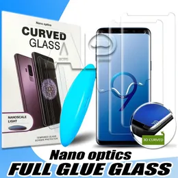 iPhone XS 용 UV 강화 유리 Max XR X Samsung Galaxy S10E S10 Note 9 8 S8 S9 Plus Full Liquid Glue