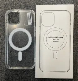 Прозрачный прозрачный акриловый магнитный ударной чехлы для телефонов для iPhone 14 13 12 11 Pro Max Mini с розничным пакетом, совместимым с беспроводным зарядным устройством для розничного пакета