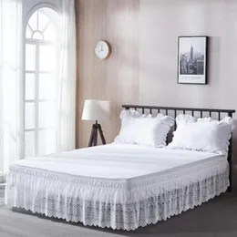 Sängkjol Wrap Around Bed Kjol European Mönster Damm Ruffled sängtröjor med bälten för hushåll Lätt att installera White Bed Frame Cover 230314