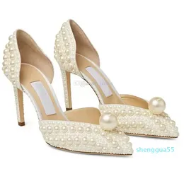 Projektant mody sandały sandały sandały buty perły białe skórzane damskie wieczór ślubny ślubny designerski obcasy lady pompki imprezowe ślub 01