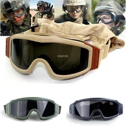 Military Airsoft Taktische Schießbrille Motorrad Winddicht Paintball CS Wargame Brille 3 Objektiv Schwarz Tan Green3094