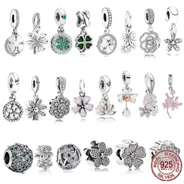 Fit Pandora beads 925 silver charm women jewelry Lucky Four Leaf Clover amp Flower Dangle