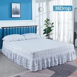 Кровать юбка 38 см капли белая выдолбленная юбка для кровати декоративная вышивательная юбка для эластичной полосы.